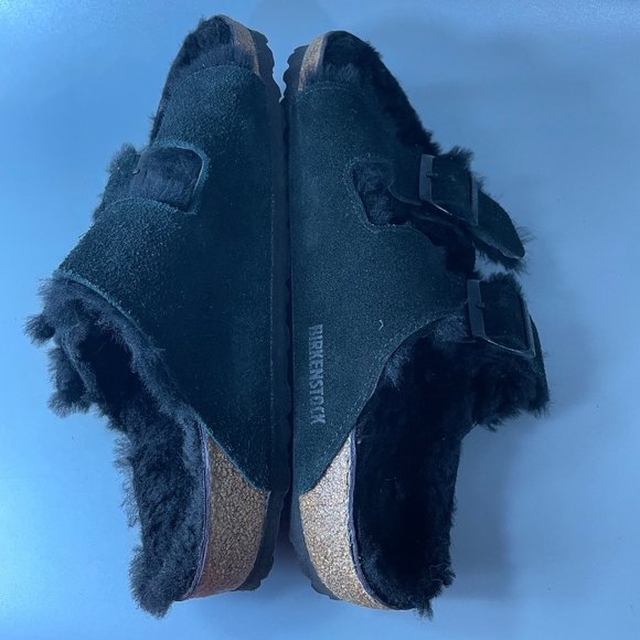 Birkenstock Arizona Shearling Black Suede Leather, Size 38